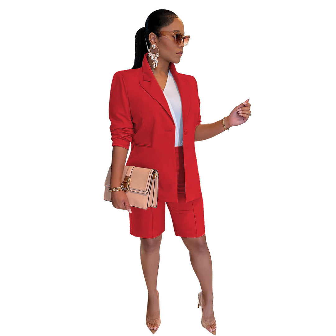 Womens knee length pants suit matching blazer 2 pc set sweatsuit tracksuit