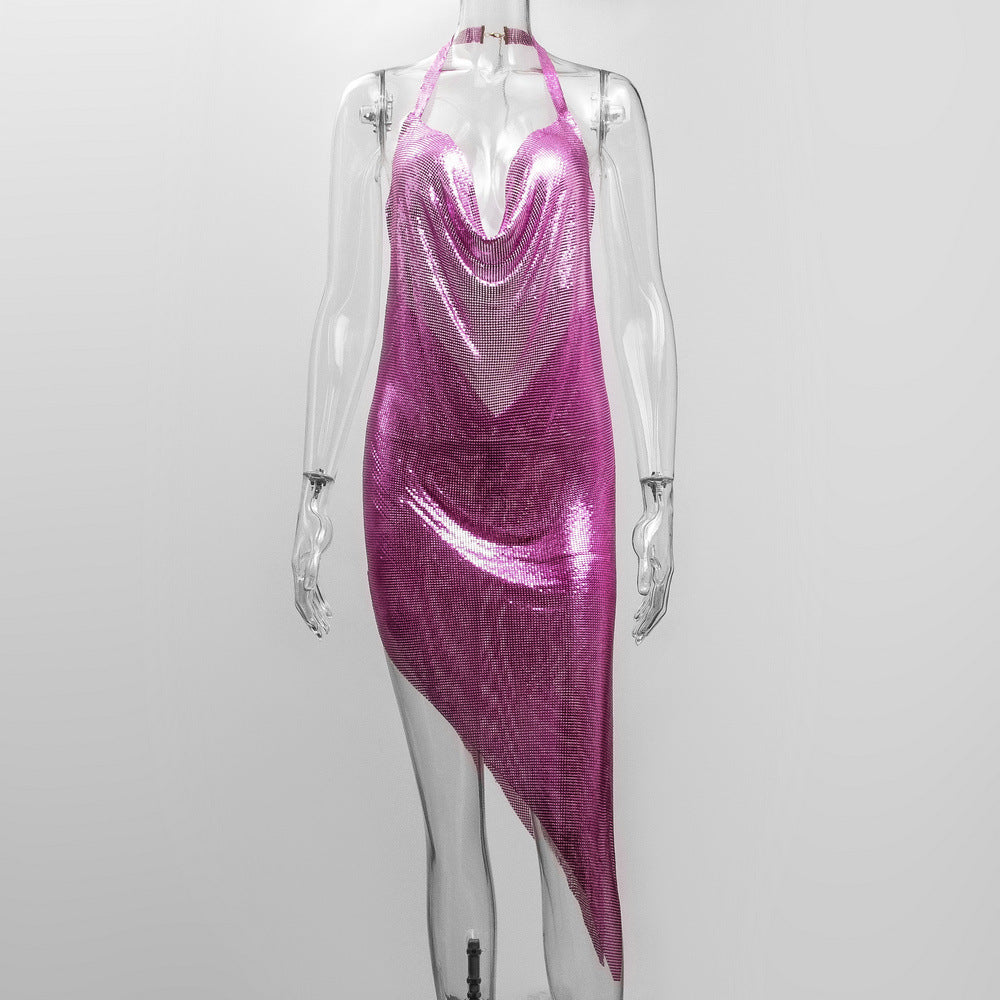 Crystal slits rhinestone womens dress halter beach wear
