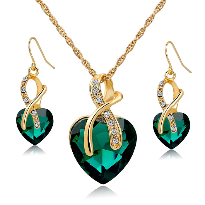 Austrian crystal necklace earrings gold heart crystal jewelry set for women