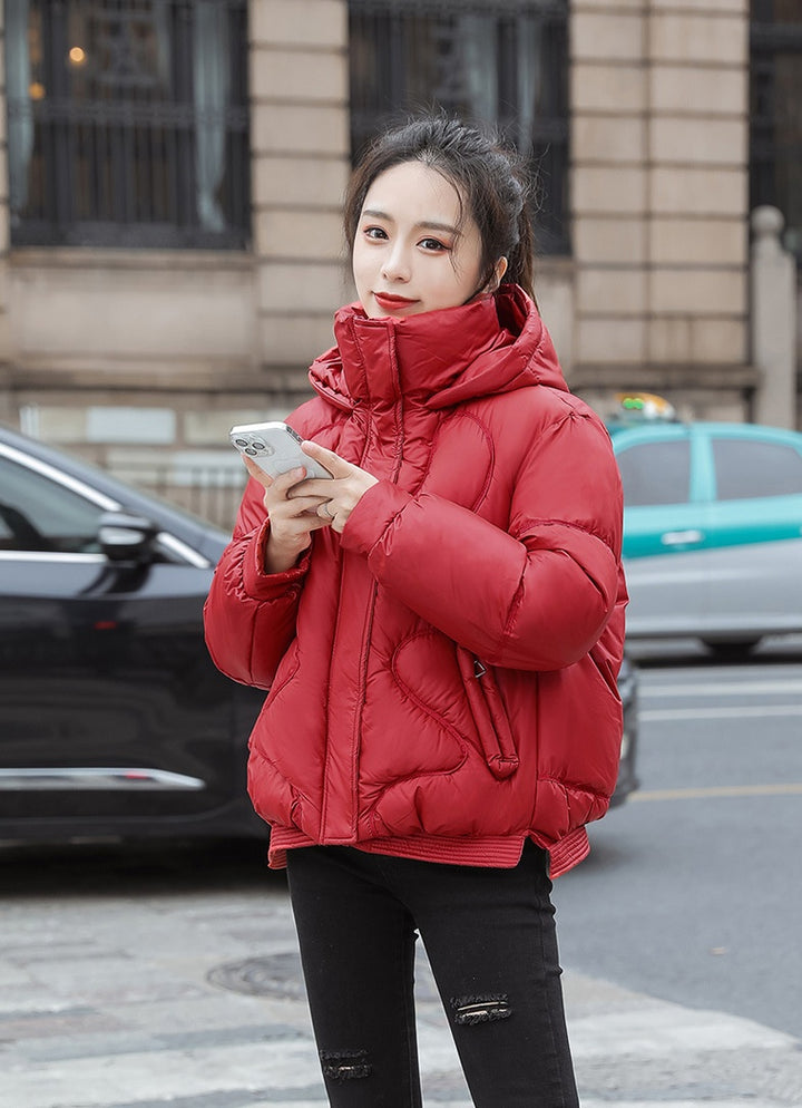 Padded coat zipper wadded stand collar hoode warm solid color jacket