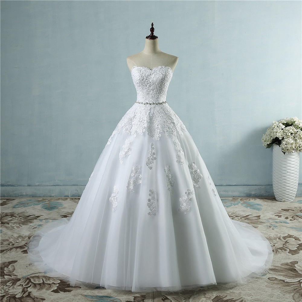 ZJ9032 Lace Flower Sweetheart White Ivory Fashion Sexy 2021 Wedding Dresses for Brides Plus Size Maxi Size 2-26w