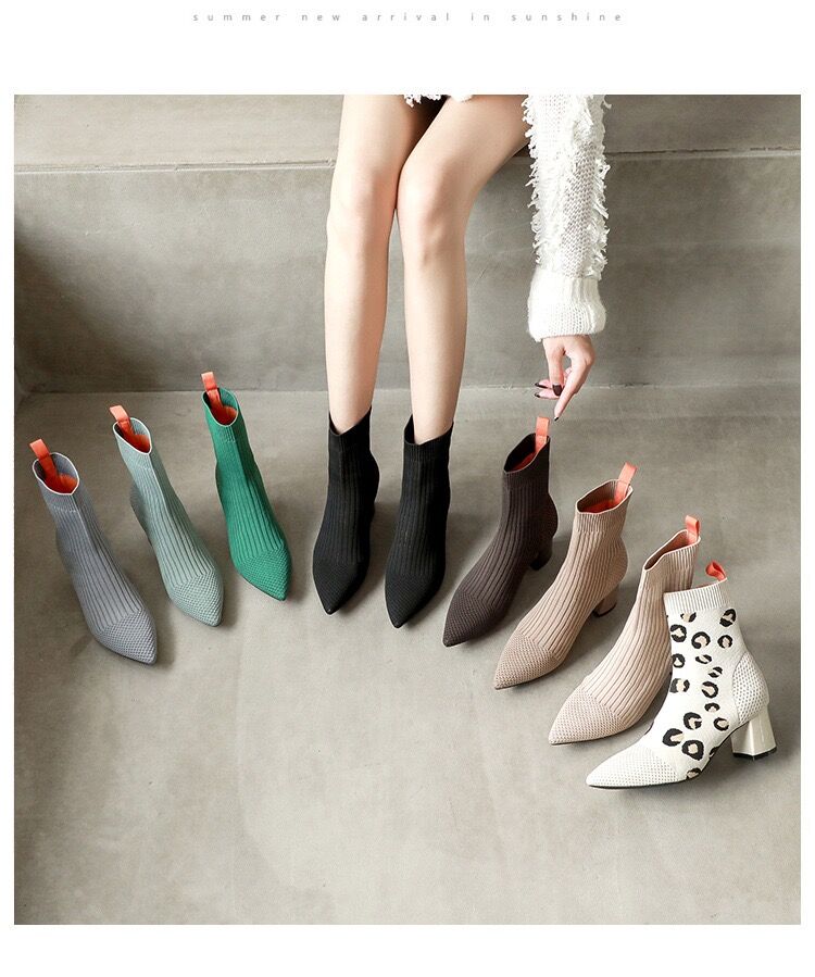 Fashion elastic knitting sock boots pointed toe womens high heel ankle Apparel & Accessories > Shoes