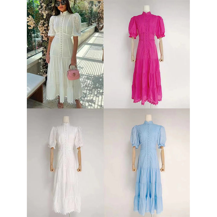 2022 summer new casual solid color puff sleeve party dress