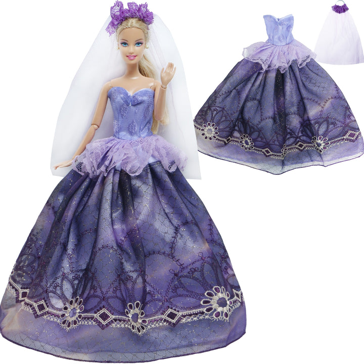 Handmade Wedding Doll Dress Princess Evening Party Ball Long Gown Skirt Bridal Veil Clothes for Barbie Doll Accessories DIY Toy