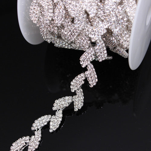 1 Yard Handmade Silver Sewing Tassel Fringe DIY Sew on Trimming Bridal Crystal Clear Rhinestone Patch Appliques for Bridal Dress