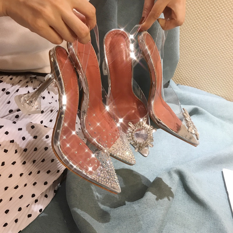 Summer New Style PVC Clear  Ladies Women Party Dress Fancy Heel Sandal Shoes Women Transparent Heels PVC Crystal