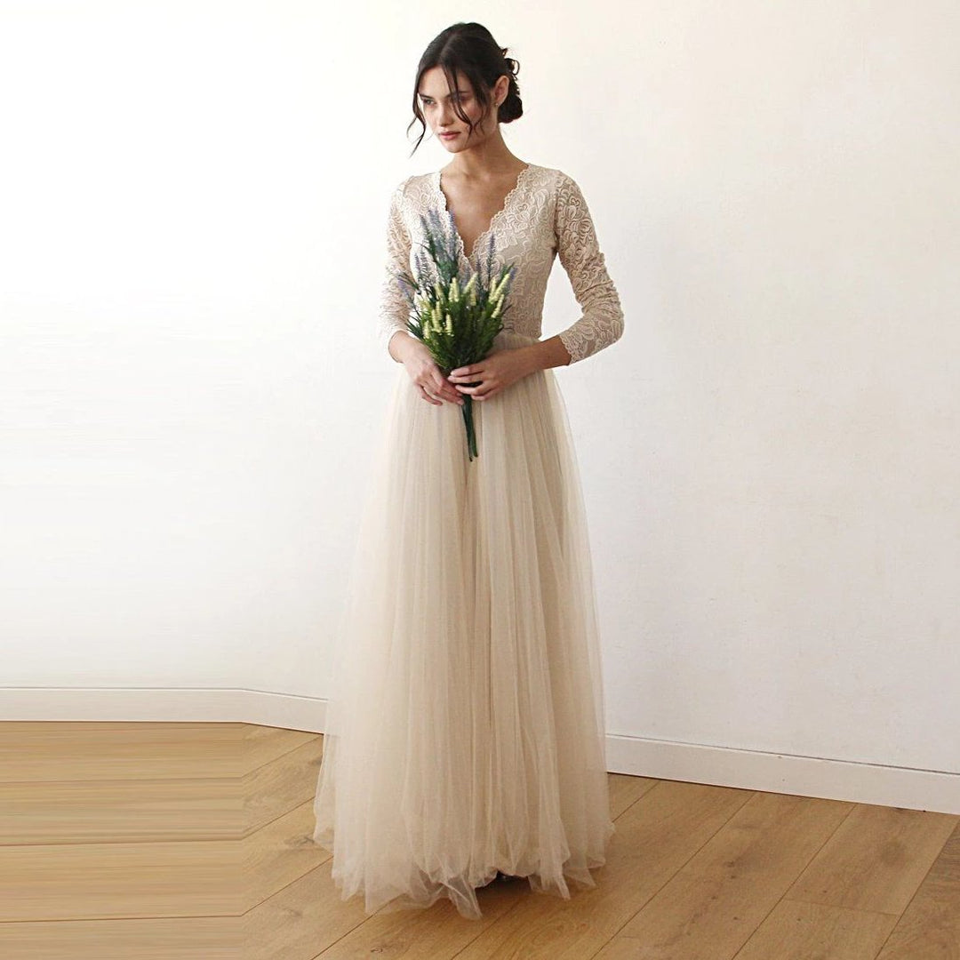 Bestseller Champagne  Tulle and Lace  Dress #1125