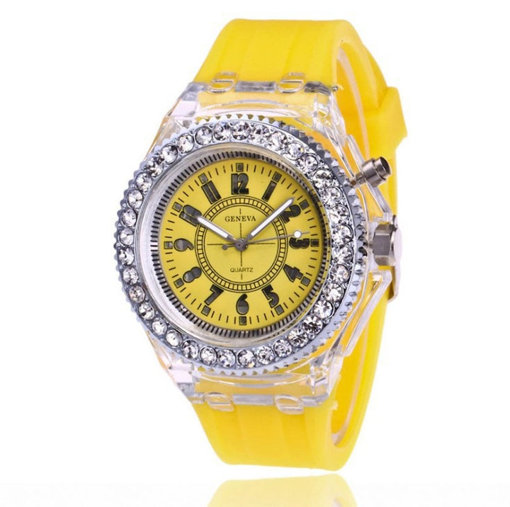 Fashion geneva led light mens quartz women silicone watch