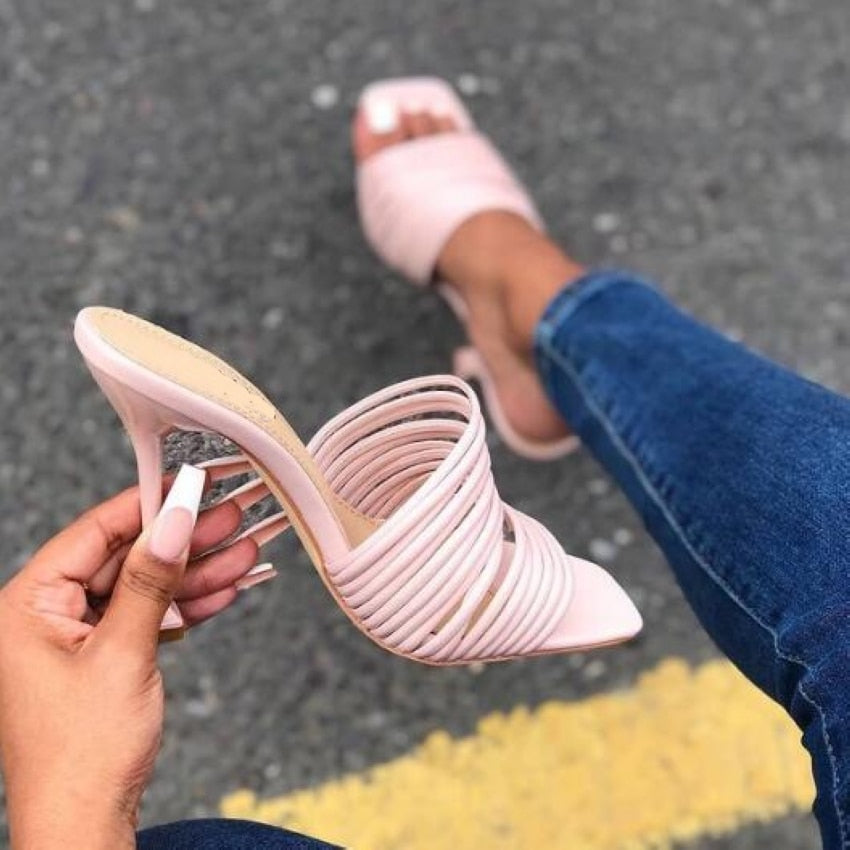 Women square toe mules thin high heels sandals Apparel & Accessories > Shoes