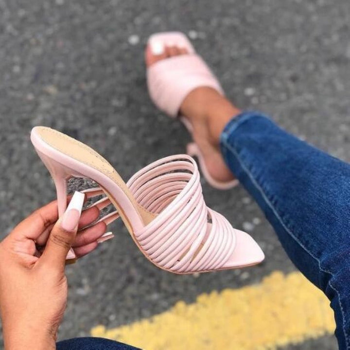 Women square toe mules thin high heels sandals Apparel & Accessories > Shoes