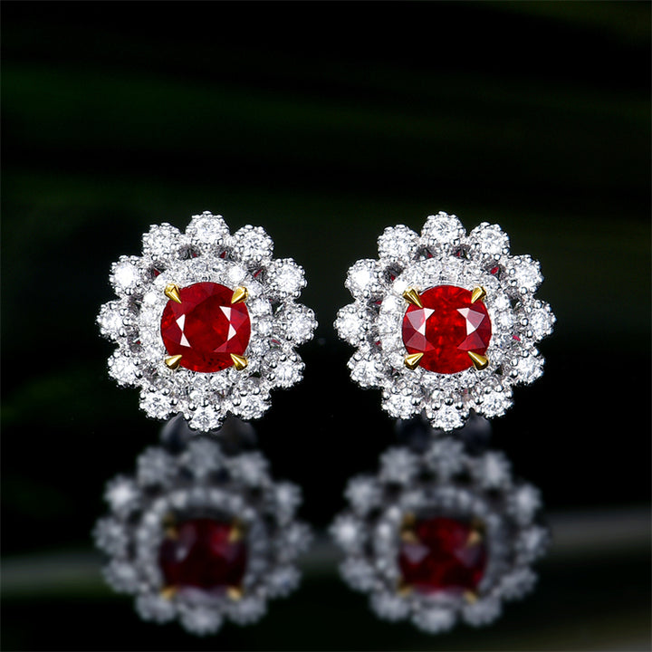 Gemstone 0 84ct genuine red ruby earring stud 18k gold jewelry