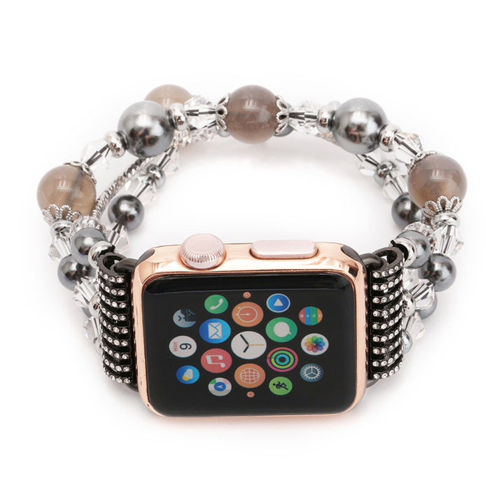 Fashion Stainless Steel Jewelry Wrist Pearl Strap Beaded Bracelet Watch Bands 38mm 40mm 42mm 44mm for Apple Watch Bands