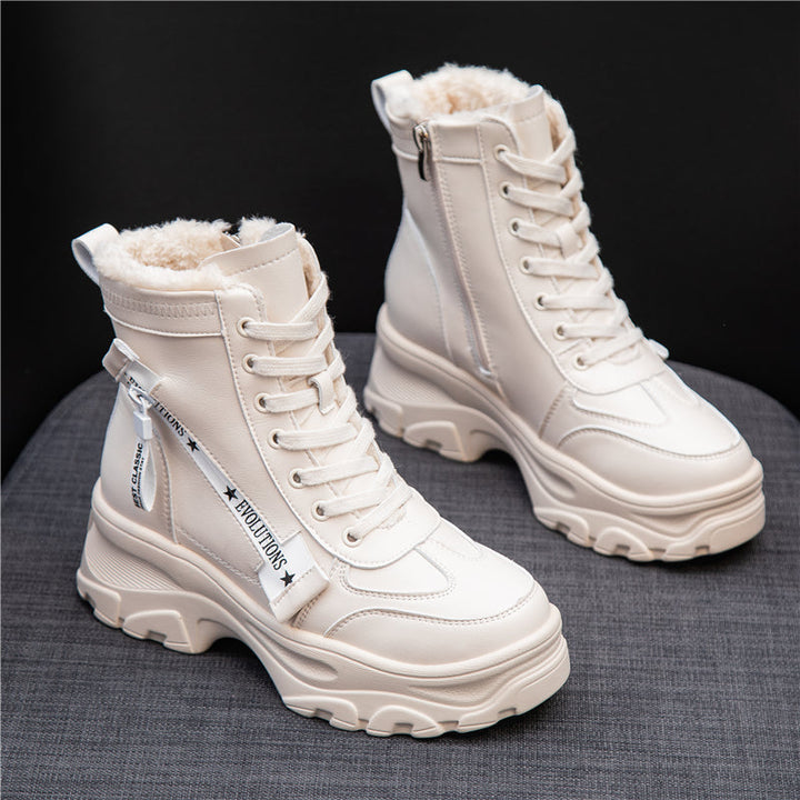 leather womens chunky boots winter thick fur platform Apparel & Accessories > Shoes