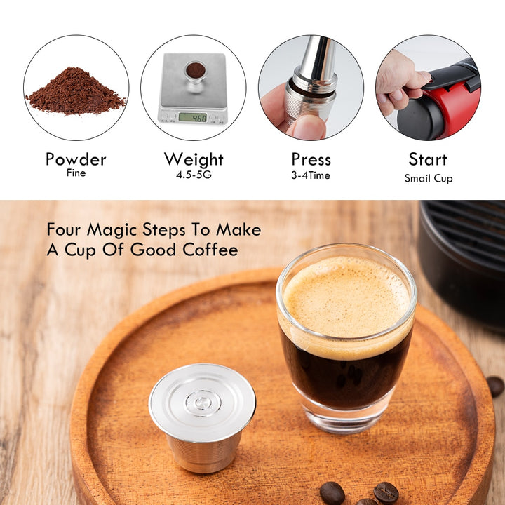 Metal reusable espresso capsule with press coffee grinds stainless tamper maker basket