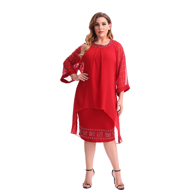 New arrivals chiffon beaded kaftan dress plus size capelet suit