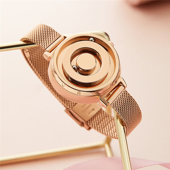 Magnetic gold eutour luxury quartz womans watch