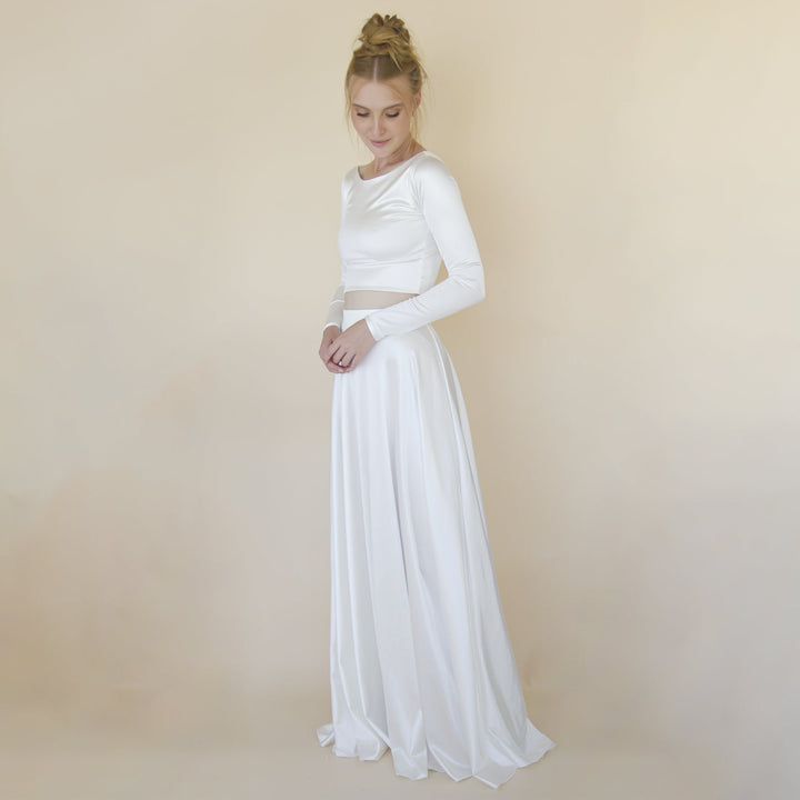 Wedding Dress Separates, Two Piece Wedding Outfit, Silky Wedding Top & Skirt #1356