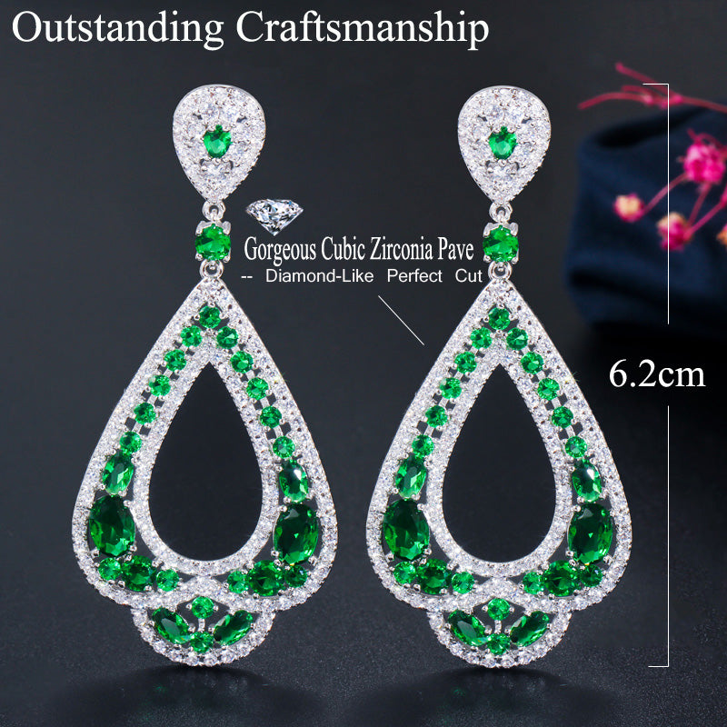 Full micro cz crystal 18k gold color womens wedding luxury long earring jewelry