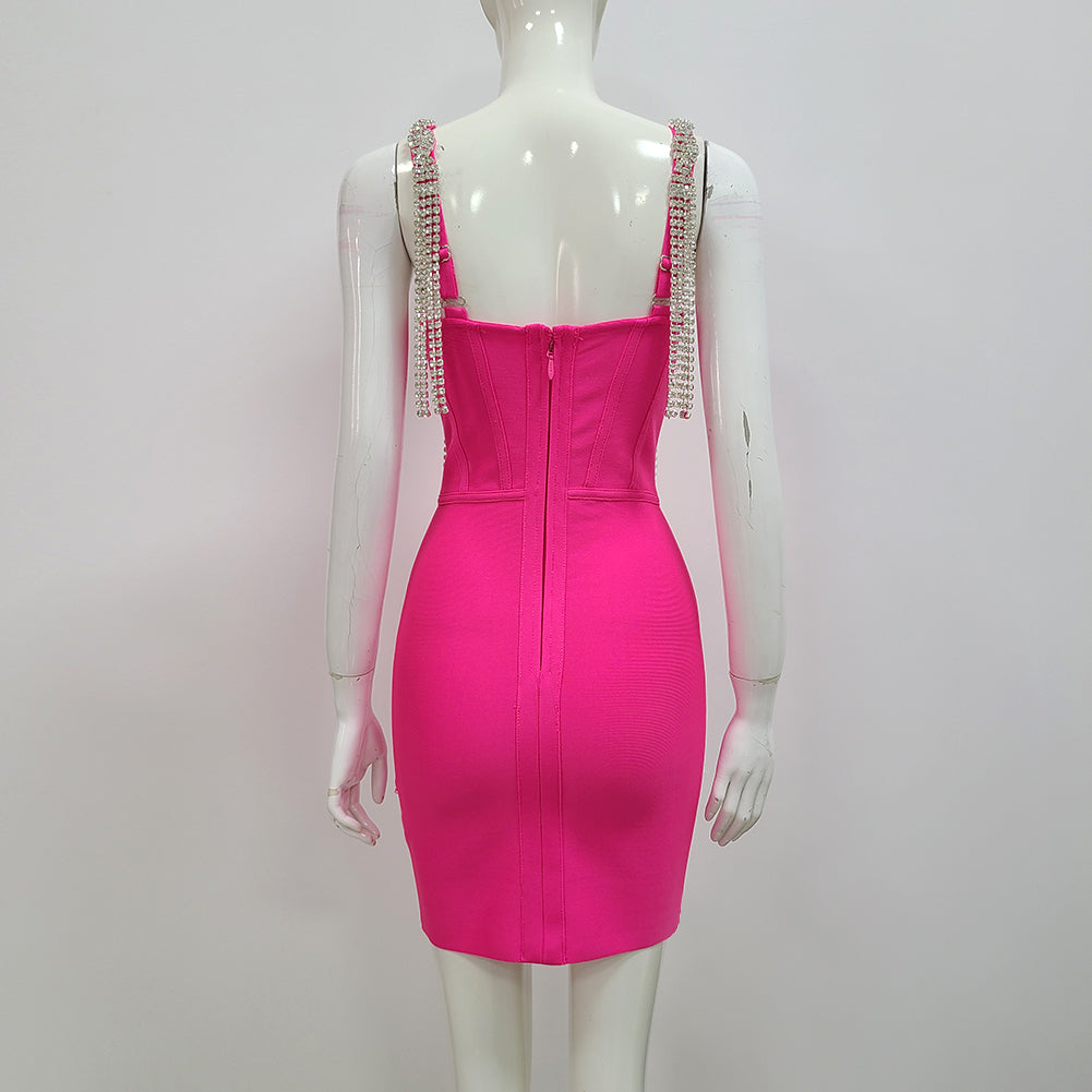 Crystal strap knitted women rhinestone party wear bodycon mini dress