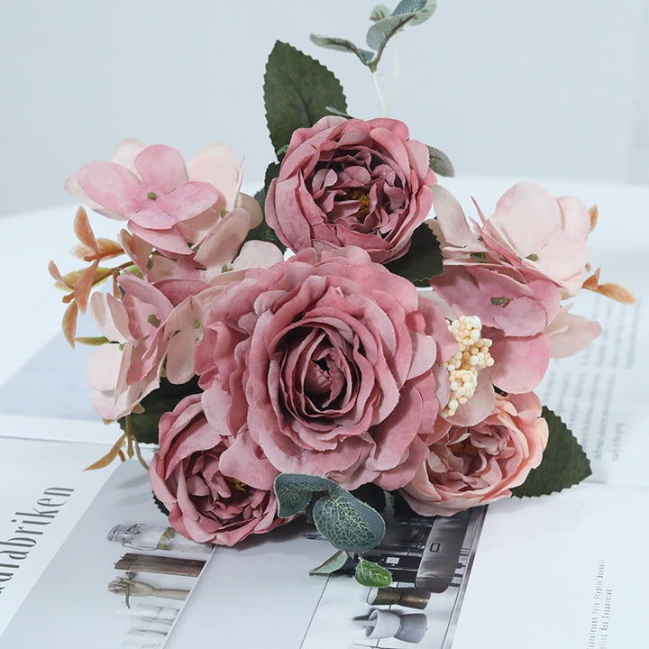 Beautiful hydrangea roses artificial flower decorations high quality bouquet