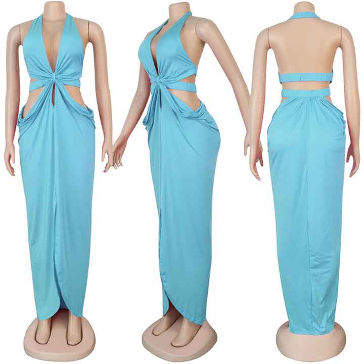 Deep cut backless split party wear women maxi slip dress summer clothing