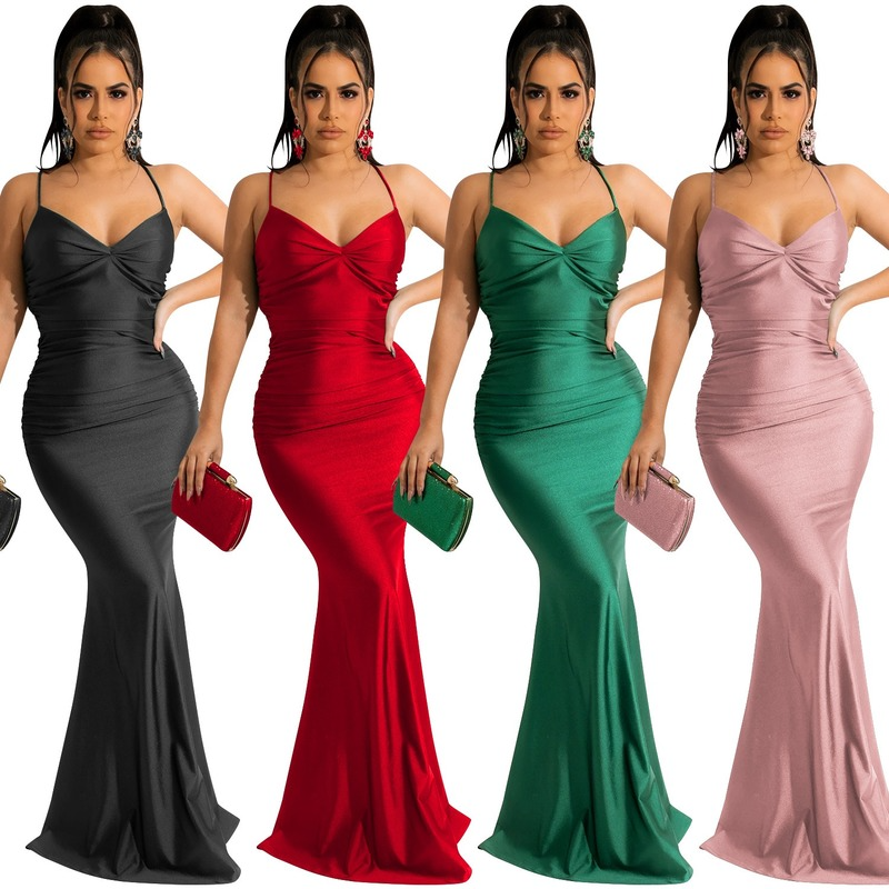 Women satin long midi dress sleeveless backless elegant party