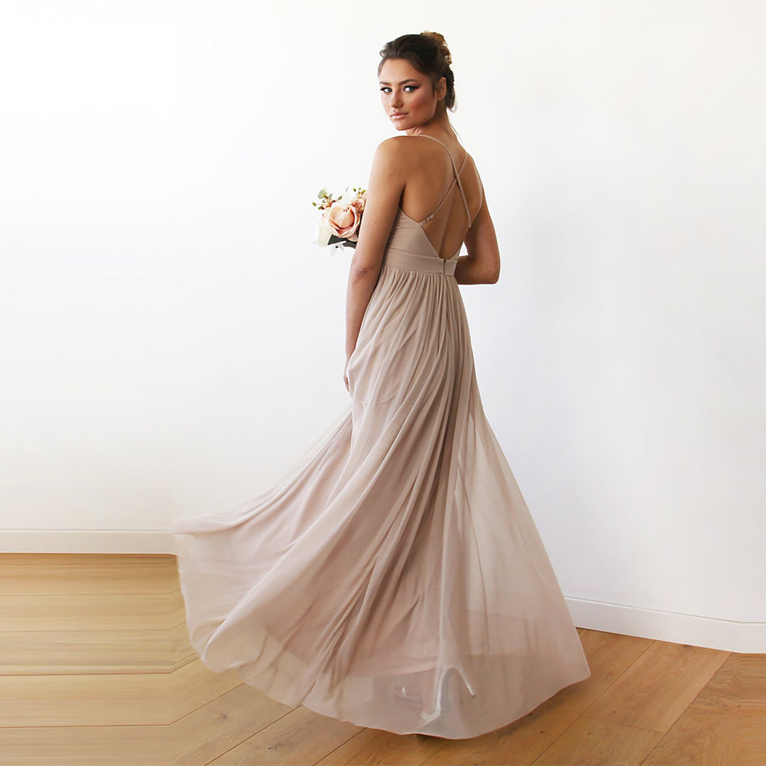 Champagne Maxi Dress With Adjustable Straps #1170