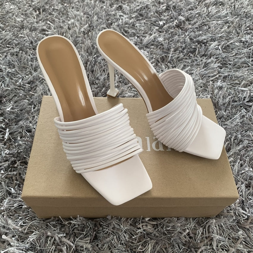 Women square toe mules thin high heels sandals Apparel & Accessories > Shoes