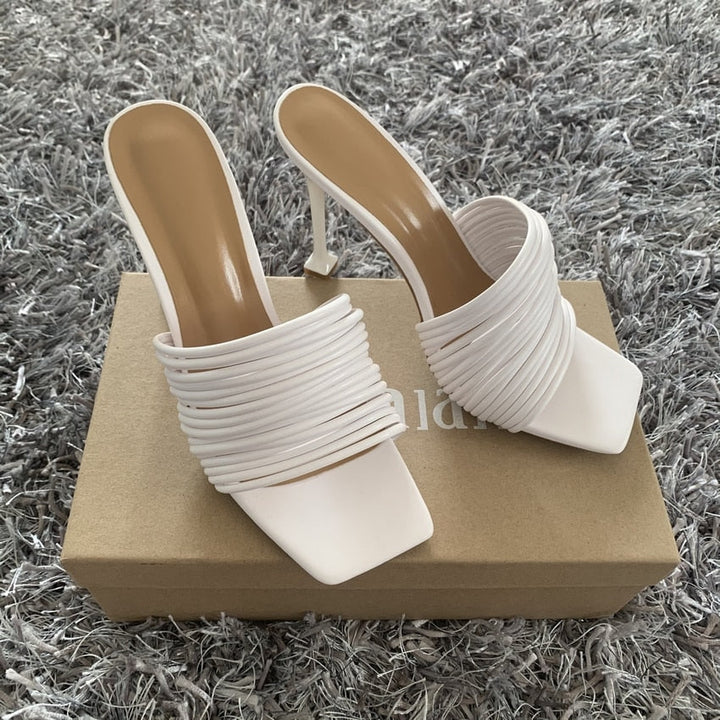 Women square toe mules thin high heels sandals Apparel & Accessories > Shoes