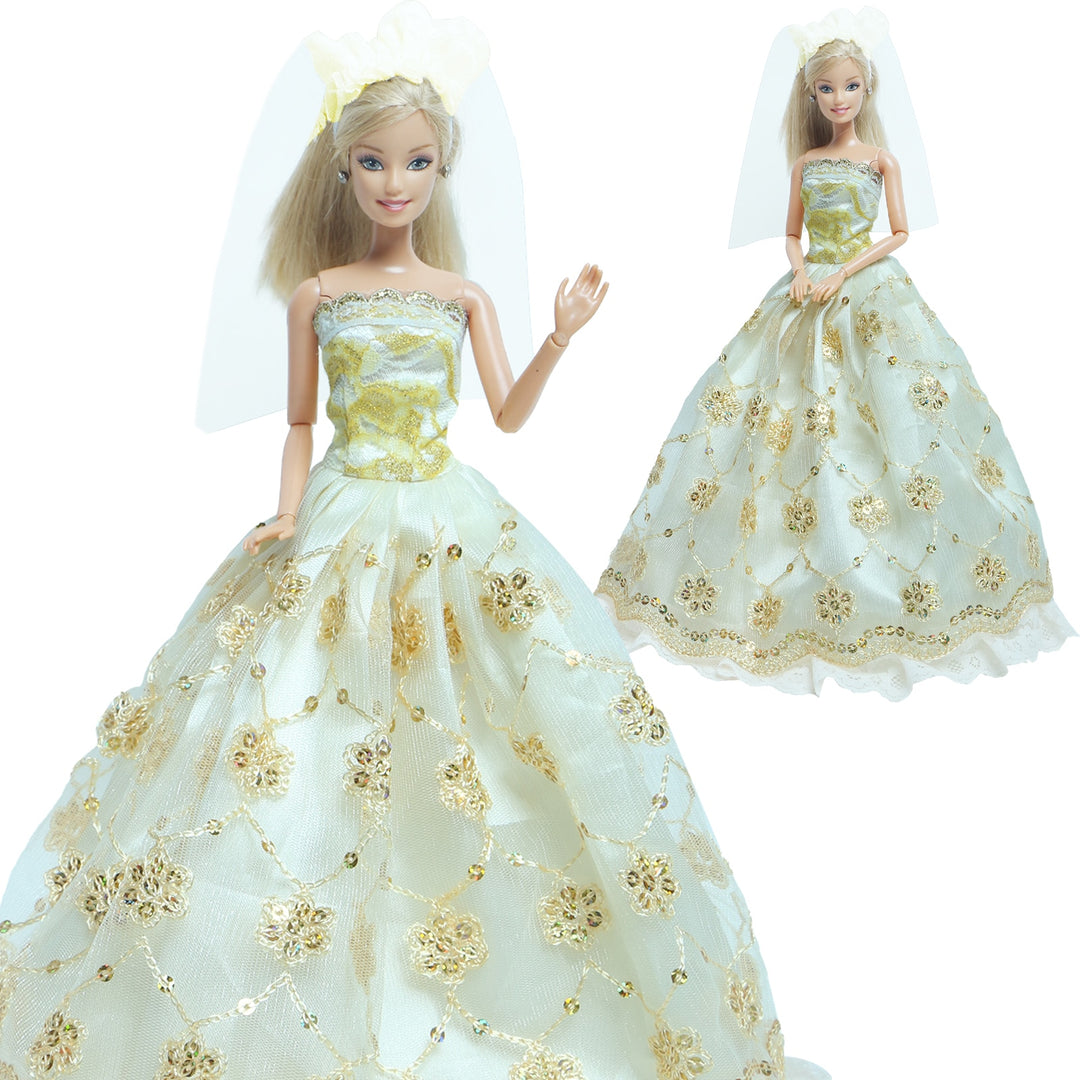 Handmade Wedding Doll Dress Princess Evening Party Ball Long Gown Skirt Bridal Veil Clothes for Barbie Doll Accessories DIY Toy