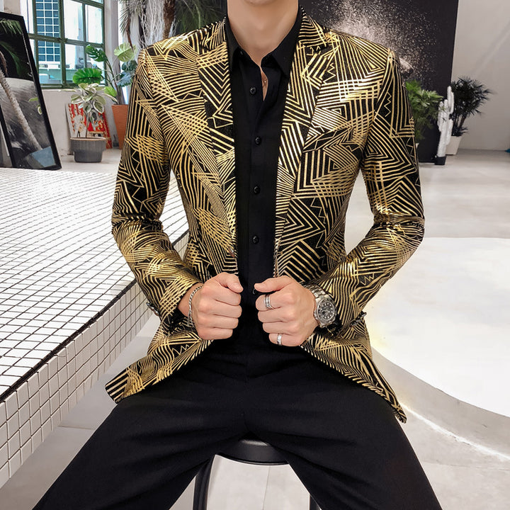 Men Korean New Blazer Slim Fit Print Mens Blazer Jacket Long Sleeve Casual Hairstylist Suit Jacket Dress Blazer Masculino