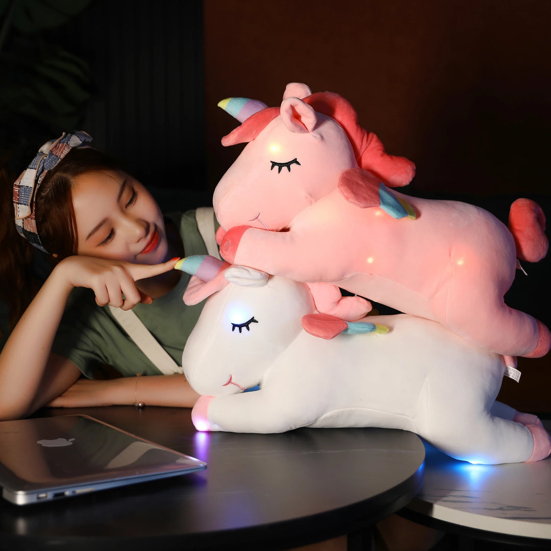 new arrive 25 50cm luminous stuffed unicorn toys gleamy animal doll lovely animals birthday gift for kids baby super quality