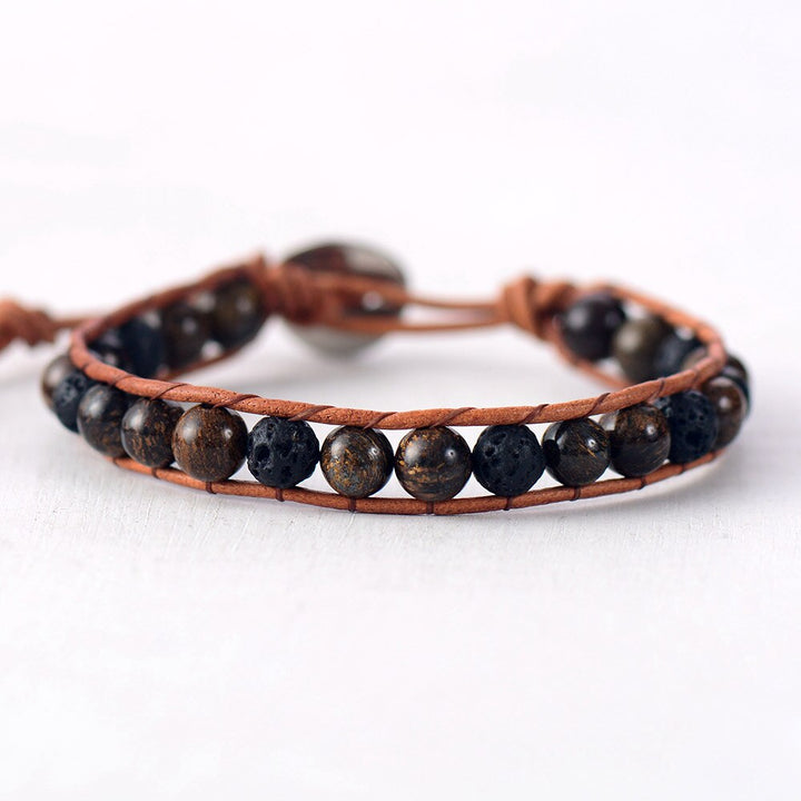 mens lava stone bronzite bracelet wrap