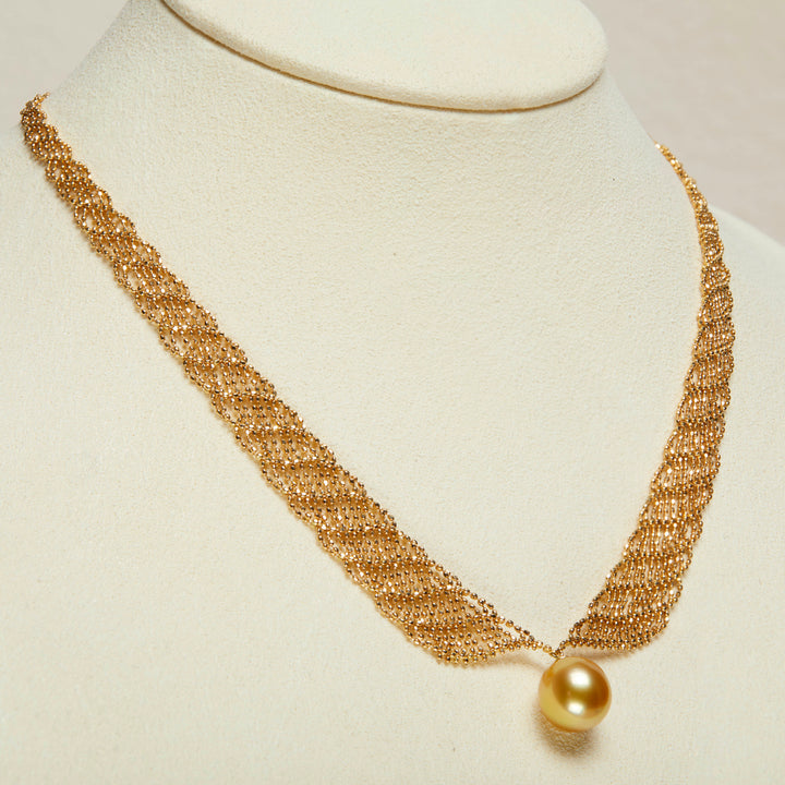 18k gold lace knit necklace seawater pearl 5a gold womans adjustable chain