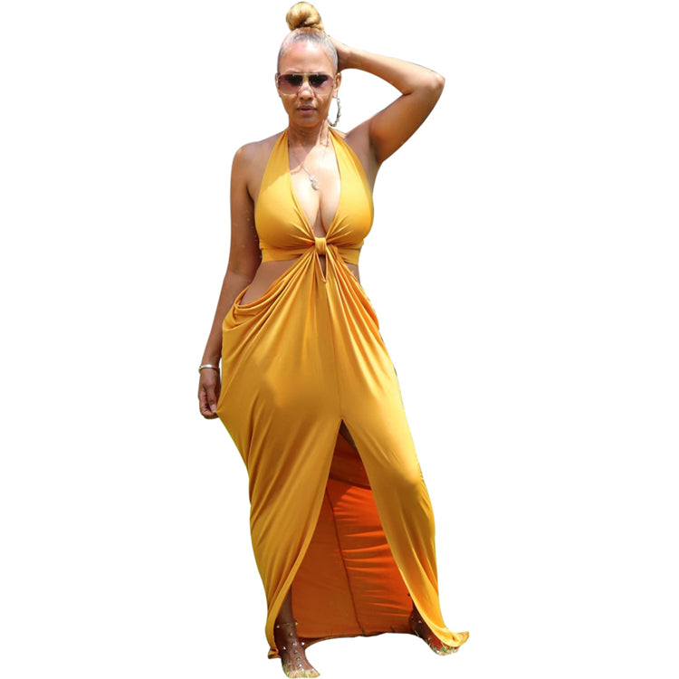 Deep cut backless split party wear women maxi slip dress summer clothing