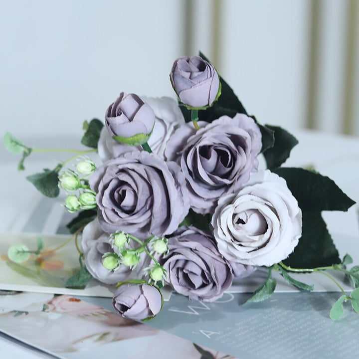 Beautiful artificial roses with 3 buds silk flower wedding decor wreath accessories