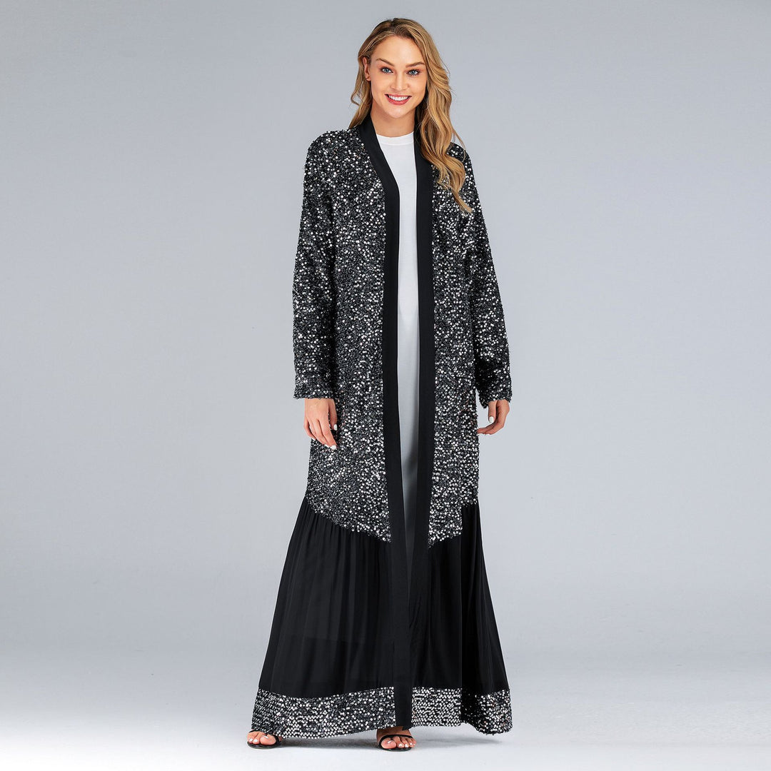 Sequins black kaftan kimono cardigan muslim hijab dress