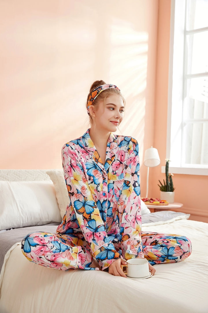 202021 Cute Pajamas Set Ladies Headband Summer Silk Pajamas Set Girls Sleepwear Pajamas Girls Sleepwear