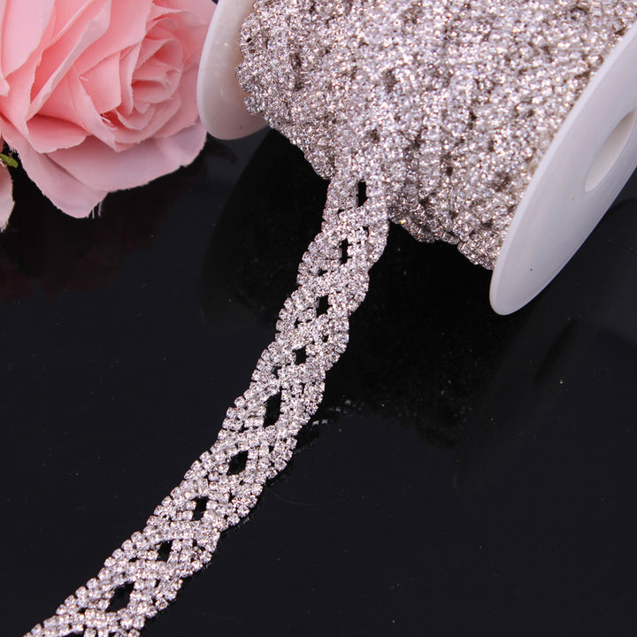 Fancy Rose Gold Fashion Crystal Rhinestone Cup Chain Trimming Bridal Dress Decoration for Wedding Dresses Garment Applique Trim