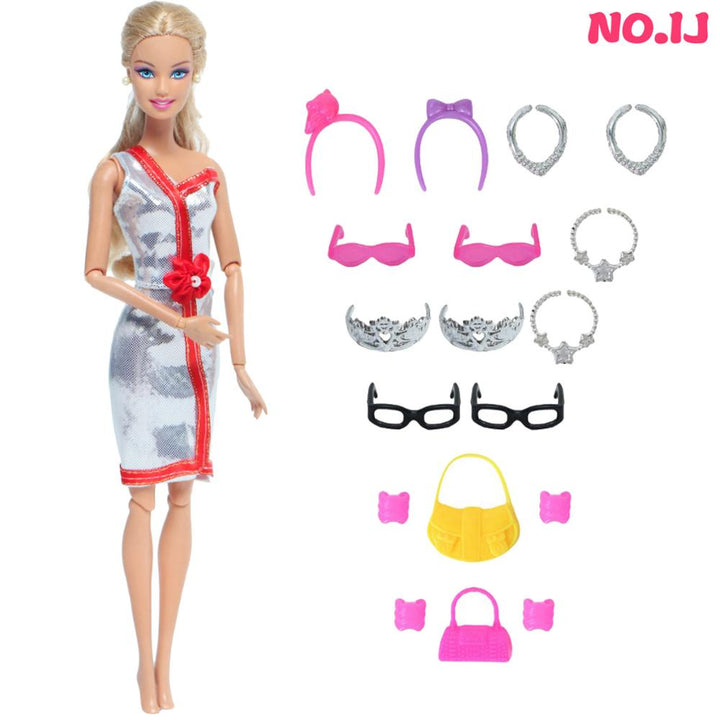 14 pcs barbie doll dresses accessories Apparel & Accessories > Shoes handbag glasses clothes toys