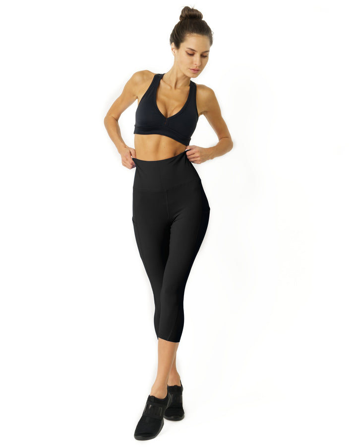 High waisted yoga capri leggings black apparel