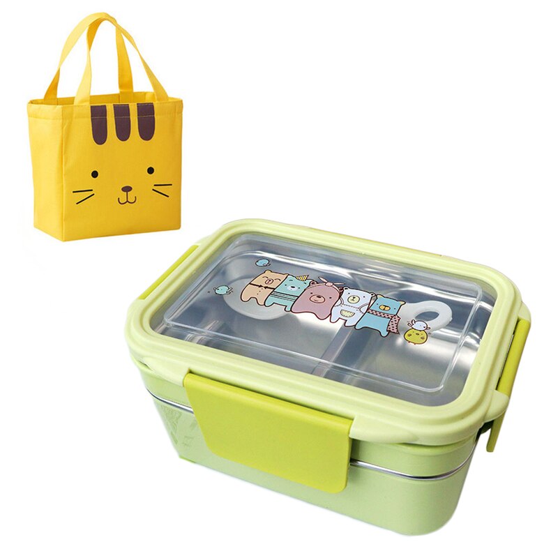 Cartoon lunch box stainless steel double layer food container for kids