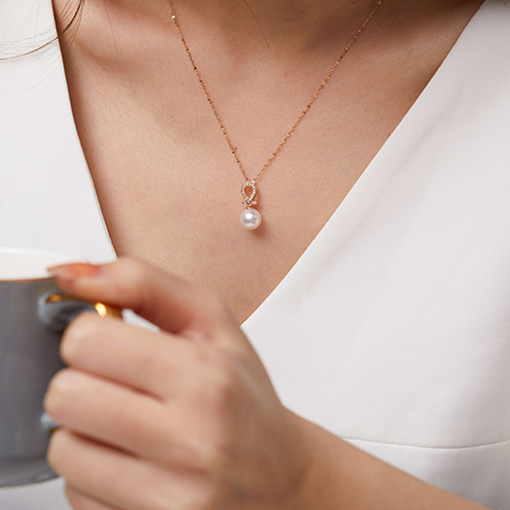 18k gold seawater akoya pearl scarf diamond gemstone womens pendant