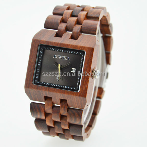 Movement wooden watch bewell with square face