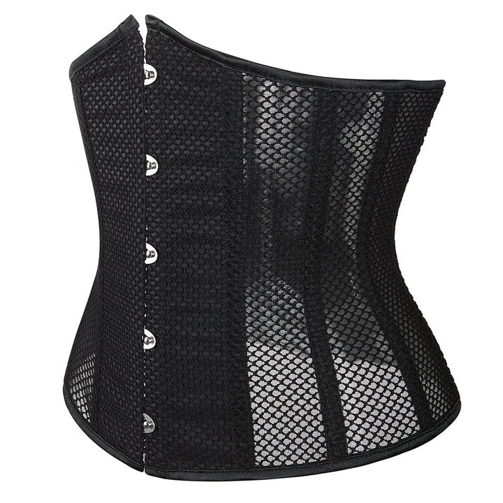 Womens black waist cinchers 14 elastic steel boned top mesh corset