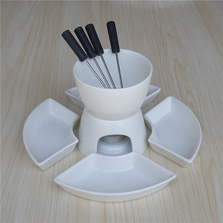 Ceramic fondue serving set for cheese chocolate icecream