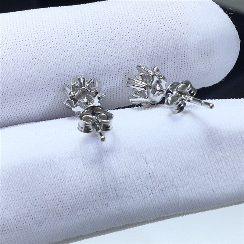 Silver 925 original 1 2 carat diamond snowflake stud earrings real gemstone jewelry