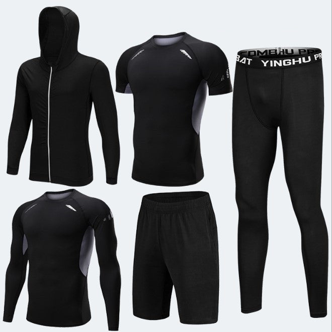 Wholesale Cheap Workout Clothes Training Men Run 5-Piece Fitness Suit