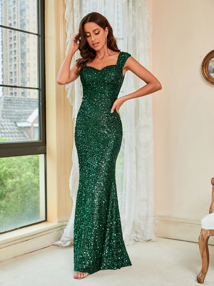Womens dress gold bling mermaid sequined formal wear gowns