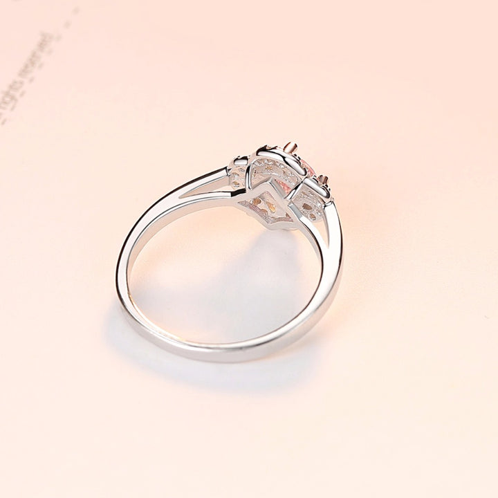 Womens 925 silver flower shape wedding ring with clear pink zircon crystal stone